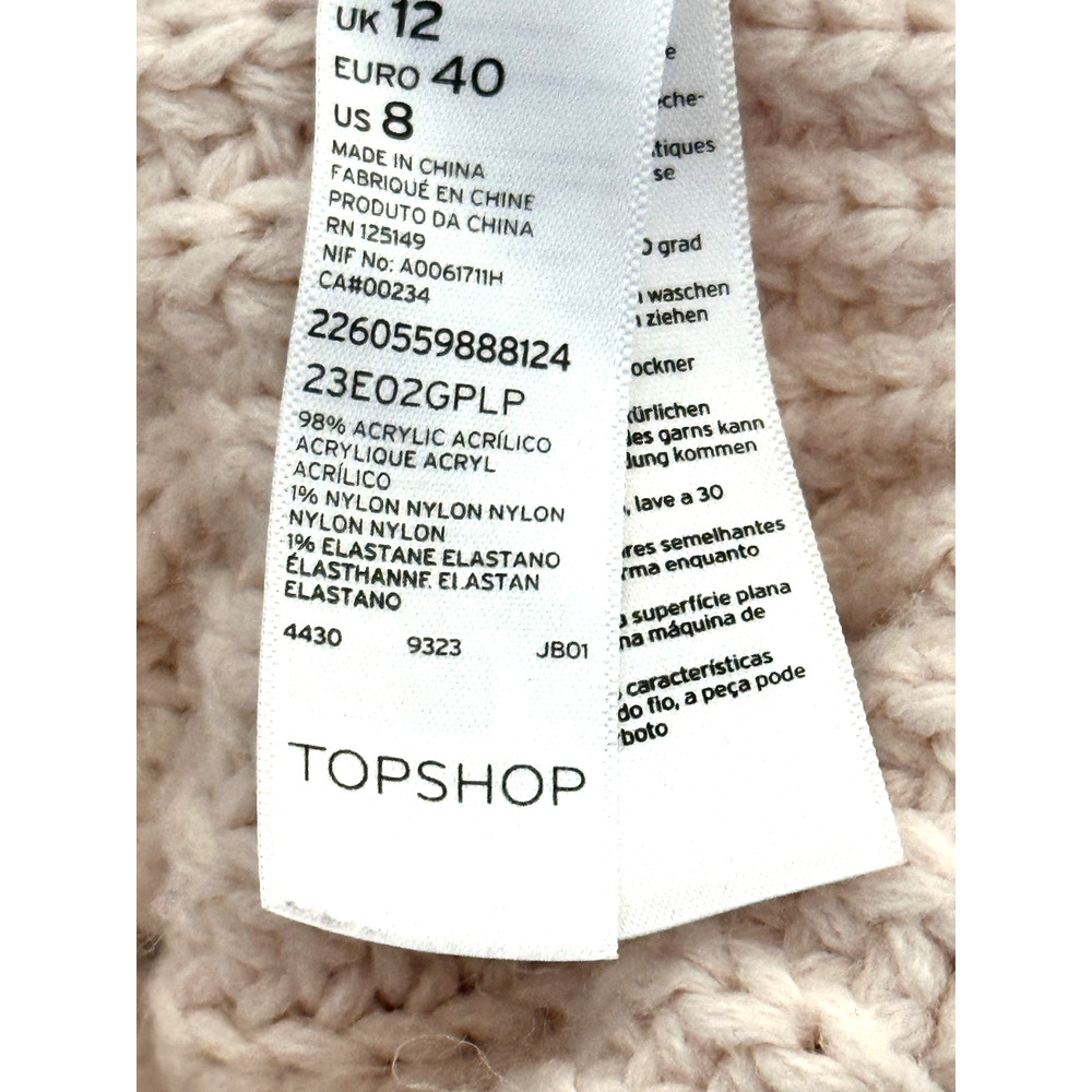 Topshop Pale Pink Peach Cropped Cable Knit Long Sleeve Sweater Medium - Picture 6 of 6
